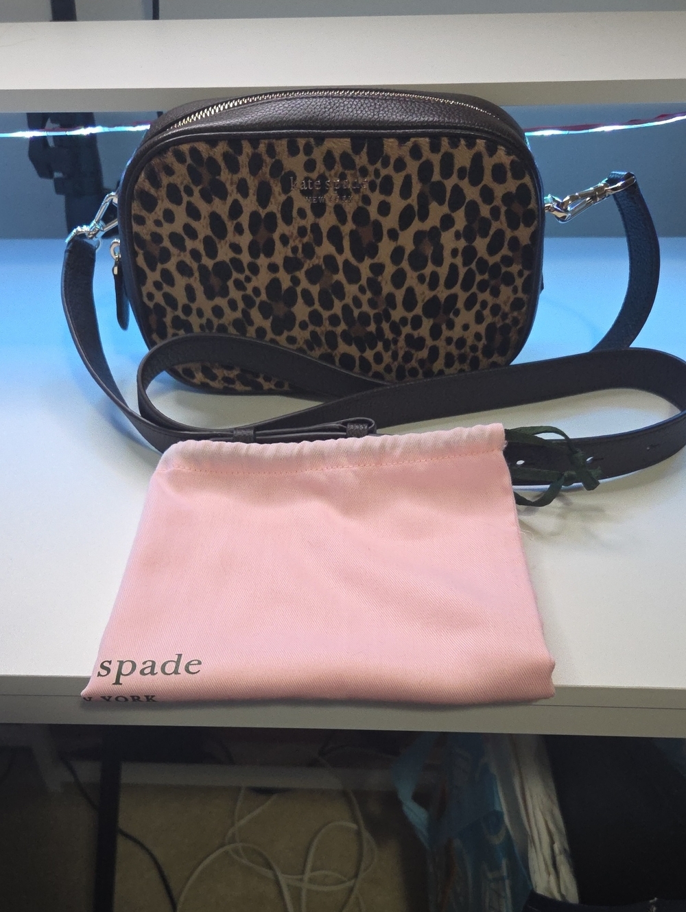 kate spade Astrid Medium Camera Leopard Calf Hair Crossbody in Brown and Black